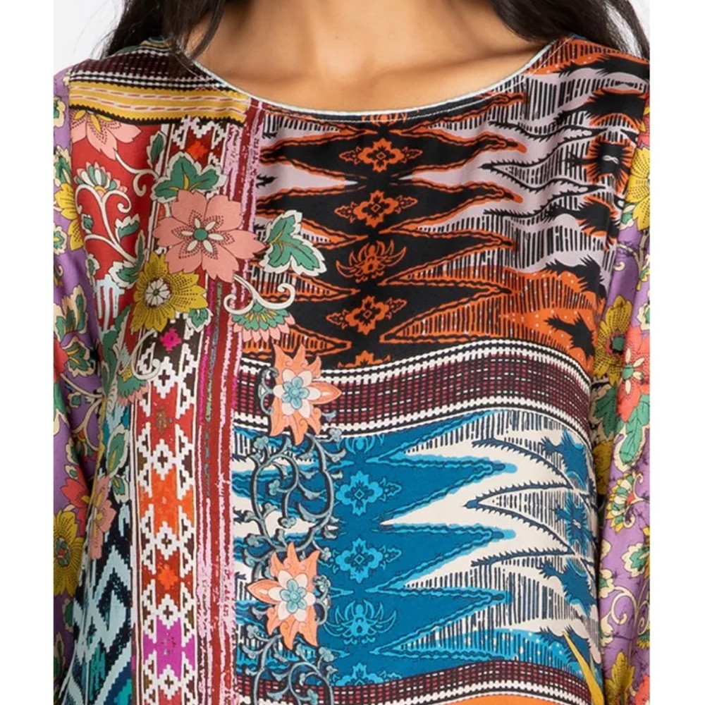 Johnny Was Black & Orange Floral Geometric Mini Dress - Picture 3 of 4